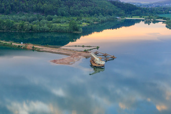 Floating dredger of Durant-Weserkieswerk GmbH in Höxter in the state North Rhine-Westphalia, Germany
