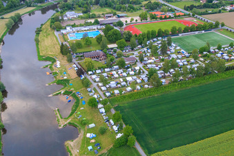 Aerial view of Wesercamping Höxter in Höxter in the state North Rhine-Westphalia, Germany
