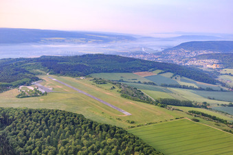 Höxter-Holzminden Airport (EDVI) on the Rauschenberg in the district Albaxen in Höxter in the state North Rhine-Westphalia, Germany from above