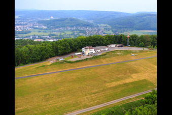 Aerial view of Airport Bad Pyrmont (EDVW) in the district Kleinenberg in Bad Pyrmont in the state Lower Saxony, Germany