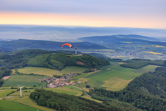 Aerial view of Village view at wind farm Köterberg from the northwest in the district Köterberg in Lügde in the state North Rhine-Westphalia, Germany