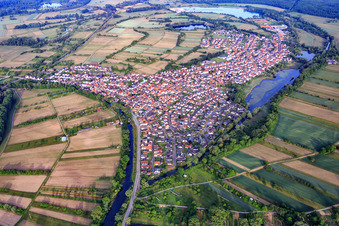 Aerial view of Village view from the east in Neuburg am Rhein in the state Rhineland-Palatinate, Germany