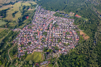 From the north in the district Neuburgweier in Rheinstetten in the state Baden-Wuerttemberg, Germany