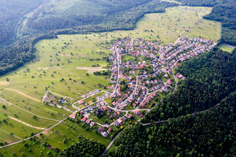 Village - view on the edge of agricultural fields and farmland in Schielberg in the state Baden-Wurttemberg, Germany