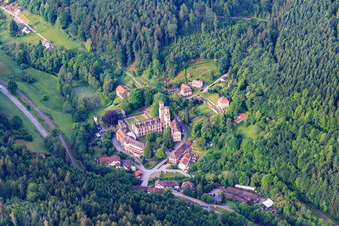 Aerial view of Frauenalb Monastery Ruins in the district Schielberg in Marxzell in the state Baden-Wuerttemberg, Germany