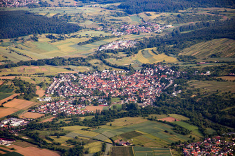 Aerial view of From the southeast in the district Ellmendingen in Keltern in the state Baden-Wuerttemberg, Germany
