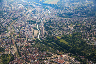 City view from the west on the Enz in the district Brötzingen in Pforzheim in the state Baden-Wuerttemberg, Germany