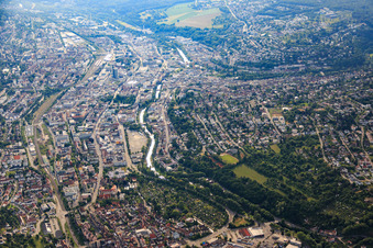 Aerial view of City view from the west on the Enz in the district Brötzingen in Pforzheim in the state Baden-Wuerttemberg, Germany