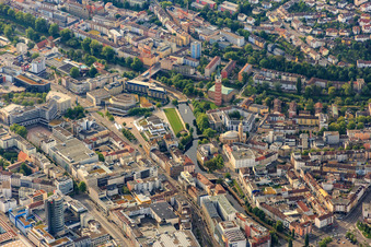 CongressCentrum Pforzheim CCP, Town Hall Pforzheim and Sacred Heart Church at the confluence of the Nagold and Enz in the district Innenstadt in Pforzheim in the state Baden-Wuerttemberg, Germany