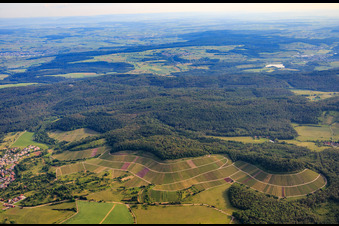 Aerial view of Vineyard landscape "Wilder Fritz" on the Diefenbacher Mettenberg and almond blossom path Diefenbach in the district Diefenbach in Sternenfels in the state Baden-Wuerttemberg, Germany