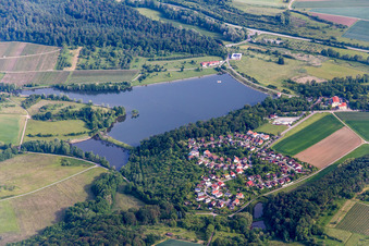 Riparian areas on the lake area of Emetsklinge with Hotel & Restaurant Seegasthof Zaberfeld in Zaberfeld in the state Baden-Wurttemberg, Germany