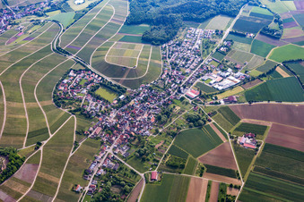 Village - view on the edge of agricultural fields and farmland in Stockheim in the state Baden-Wurttemberg, Germany