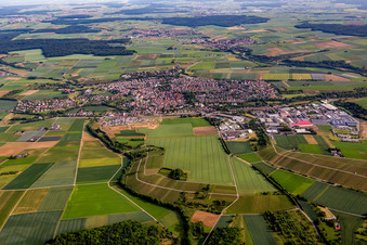 Aerial view of Town View of the streets and houses of the residential areas in Schwaigern in the state Baden-Wurttemberg, Germany