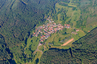 Village view in the Palatinate Forest from the east in Böllenborn in the state Rhineland-Palatinate, Germany