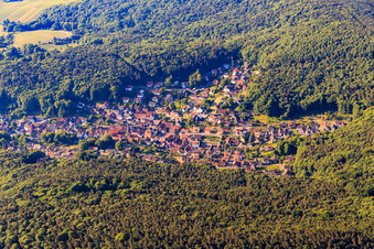 Aerial photograpy of Village view hidden in the Palatinate Forest from the north in Dörrenbach in the state Rhineland-Palatinate, Germany