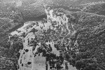 Village view in the Palatinate Forest from the west in Böllenborn in the state Rhineland-Palatinate, Germany