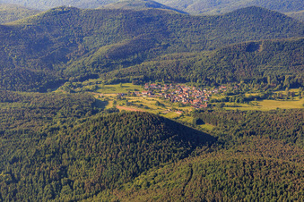 Village view in the Palatinate Forest from the north in Birkenhördt in the state Rhineland-Palatinate, Germany
