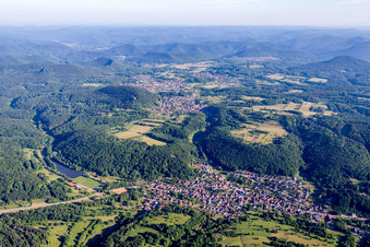 Village - view on the edge of agricultural fields and farmland in Silz in the state Rhineland-Palatinate, Germany