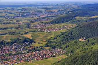Landeck Castle ruins on the edge of the Haardt from the north in Klingenmünster in the state Rhineland-Palatinate, Germany
