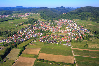 Landeck Castle ruins on the edge of the Haardt from the east in Klingenmünster in the state Rhineland-Palatinate, Germany