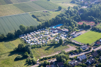 Aerial view of Camping with caravans and tents in the district Ingenheim in Billigheim-Ingenheim in the state Rhineland-Palatinate