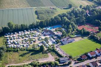 Camping in the Klingbachtal in the district Klingen in Heuchelheim-Klingen in the state Rhineland-Palatinate, Germany from above