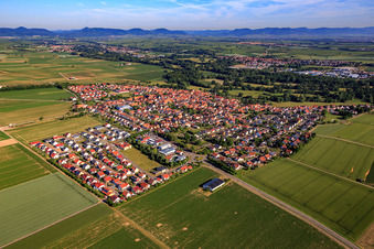 Overview of the town from the southeast in Steinweiler in the state Rhineland-Palatinate, Germany