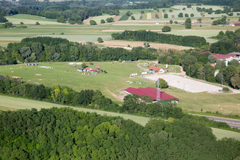 Neewiller-près-Lauterbourg in the state Bas-Rhin, France from a drone