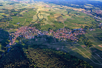 Wine-growing town on the edge of the Haardt from the west in the district Rechtenbach in Schweigen-Rechtenbach in the state Rhineland-Palatinate, Germany