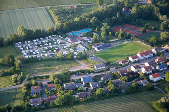 Camping in the Klingbachtal in the district Klingen in Heuchelheim-Klingen in the state Rhineland-Palatinate, Germany from the plane