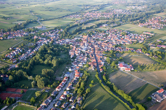 District Ingenheim in Billigheim-Ingenheim in the state Rhineland-Palatinate, Germany from a drone