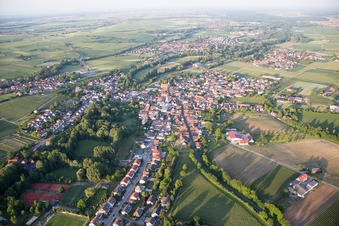 District Ingenheim in Billigheim-Ingenheim in the state Rhineland-Palatinate, Germany seen from a drone
