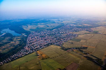 Oblique view of District Linkenheim in Linkenheim-Hochstetten in the state Baden-Wuerttemberg, Germany