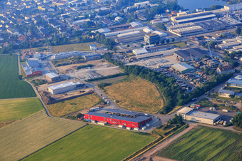 Aerial view of Christian Bauer Master Automotive Workshop in Forst in the state Baden-Wuerttemberg, Germany