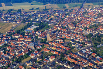 Aerial view of Center with St. Remigius in Hambrücken in the state Baden-Wuerttemberg, Germany