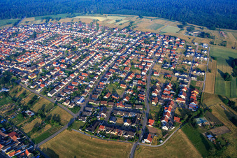 Aerial view of Overview of the town from the northeast in Hambrücken in the state Baden-Wuerttemberg, Germany