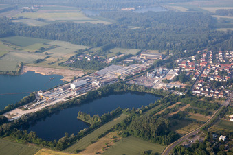 Aerial photograpy of District Rheinsheim in Philippsburg in the state Baden-Wuerttemberg, Germany
