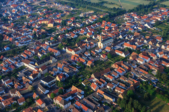 Aerial view of Kautzengasse in Lingenfeld in the state Rhineland-Palatinate, Germany