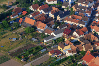 Aerial view of Häckgasse in Zeiskam in the state Rhineland-Palatinate, Germany