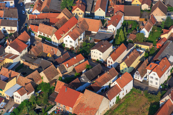 Pfalzstr in Zeiskam in the state Rhineland-Palatinate, Germany seen from above