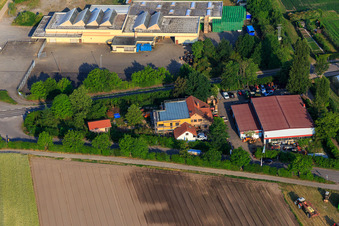 Aerial view of Natural stones and transport Kohler in Zeiskam in the state Rhineland-Palatinate, Germany
