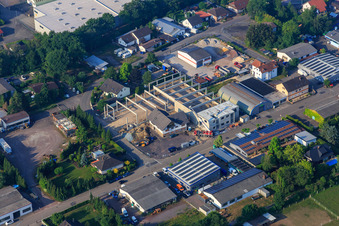 Construction site for a new hall of Klarsicht-Verpackungen Weber GmbH in Herxheim bei Landau in the state Rhineland-Palatinate, Germany