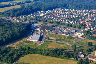 Aerial view of EDEKA Burger in the Lauterburger Straße commercial area in Kandel in the state Rhineland-Palatinate, Germany