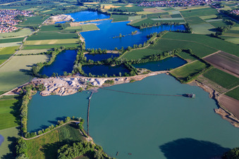 Aerial view of Gravel pits of the Wolf gravel works - Markus Wolf Gravel Works and Transport in Leimersheim in the state Rhineland-Palatinate, Germany