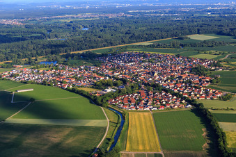 Overview of the town from the northwest in Leimersheim in the state Rhineland-Palatinate, Germany