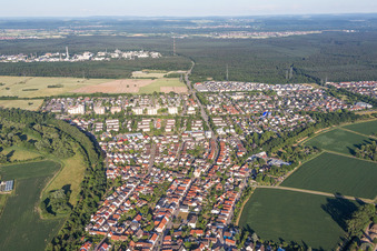 Town View of the streets and houses of the residential areas in the district Leopoldshafen in Eggenstein-Leopoldshafen in the state Baden-Wurttemberg, Germany
