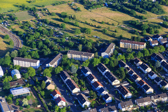 Aerial view of Oberfeldstr in the district Neureut in Karlsruhe in the state Baden-Wuerttemberg, Germany