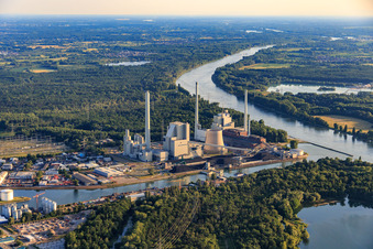 EnBW Energie Baden-Württemberg AG, Rhine Harbor Steam Power Plant Karlsruhe in the district Daxlanden in Karlsruhe in the state Baden-Wuerttemberg, Germany from above