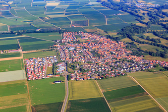 Aerial view of Village overview from the east in Steinweiler in the state Rhineland-Palatinate, Germany