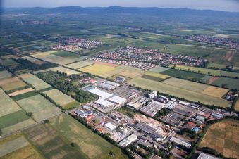 Bruchwiesenstraße industrial area with Hornbach hardware store in the district Dreihof in Essingen in the state Rhineland-Palatinate, Germany
